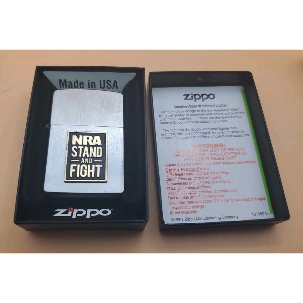 Zippo Lighter With A Stand And Fight, NRA Medallion Silver And Black,  Preowned - Picture 2 of 5